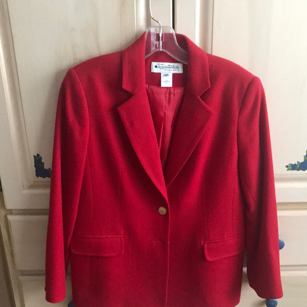 Red Single-Button Wool Blazer